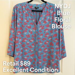 NYDJ Blue Floral Blouse – Size 2X – Bold Print, Lightweight & Flattering